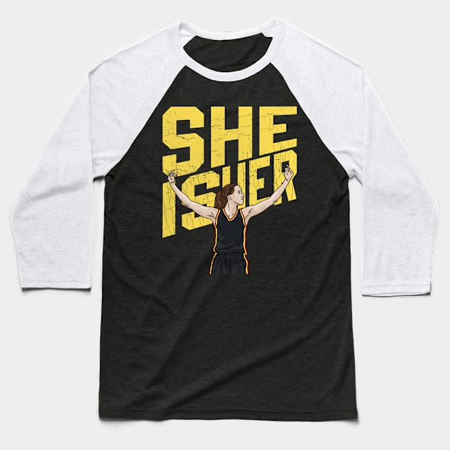 She Is Her - Caitlin Clark - Flat Cartoon Drawing Baseball T-Shirt by thesportstation